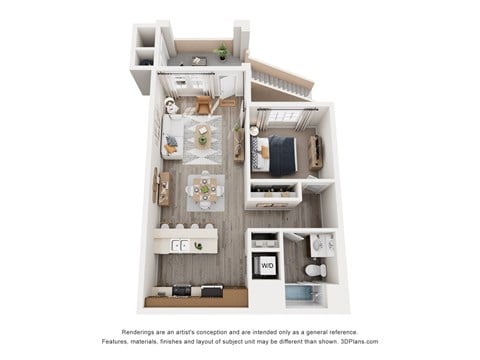 Floor plan for 1 bed, 1 bath, 721 sqft